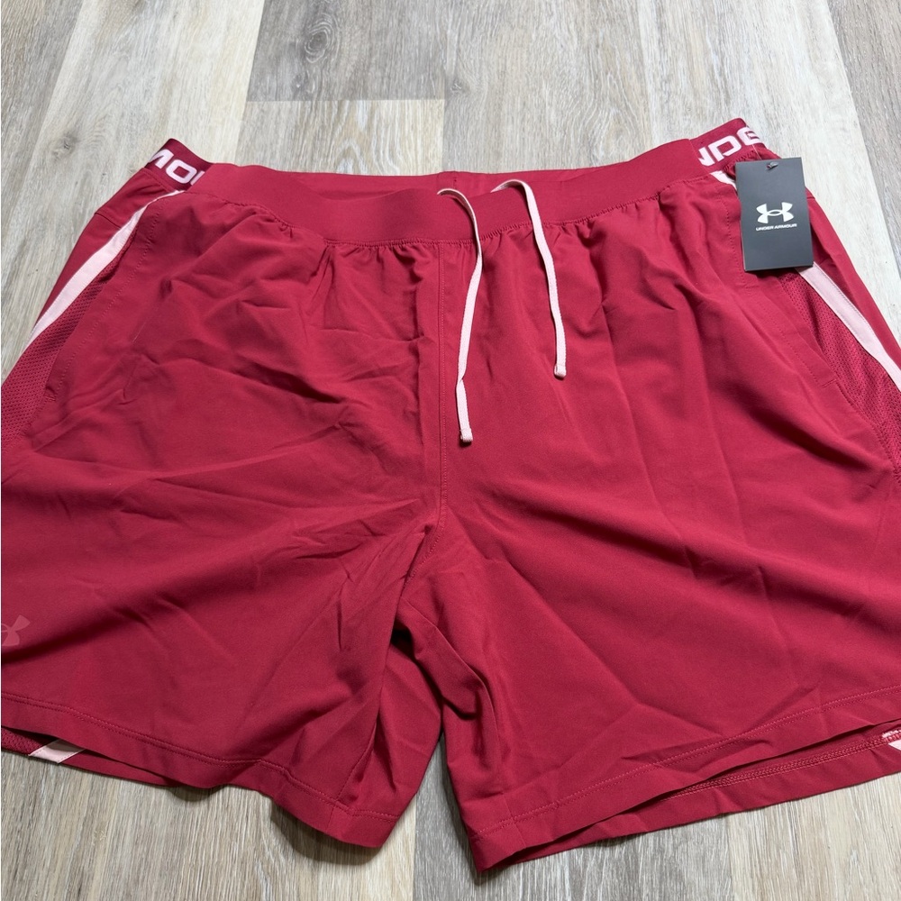 Under Armour Men’s Burgundy Athletic Shorts with White Trim